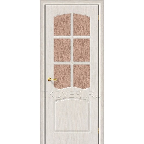 Дверь ПВХ Альфа Беленный дуб остекленная