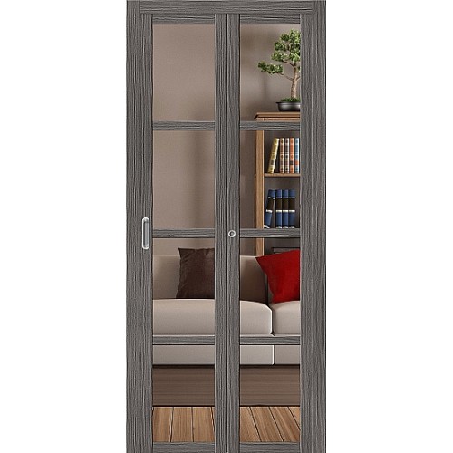 Дверь книжка экошпон Твигги V4 Grey Veralinga стекло прозрачное