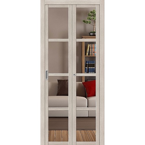 Дверь книжка экошпон Твигги V4 Cappuccino Veralinga стекло прозрачное