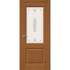 Статус-13 орех межкомнатная шпонированная дверь со стеклом