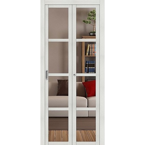 Дверь книжка экошпон Твигги V4 Bianco Veralinga стекло прозрачное
