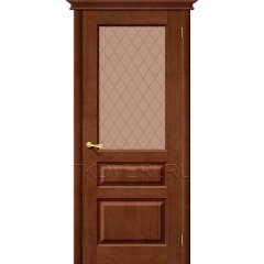 Дверь массив сосны М5 Темный лак остекленная