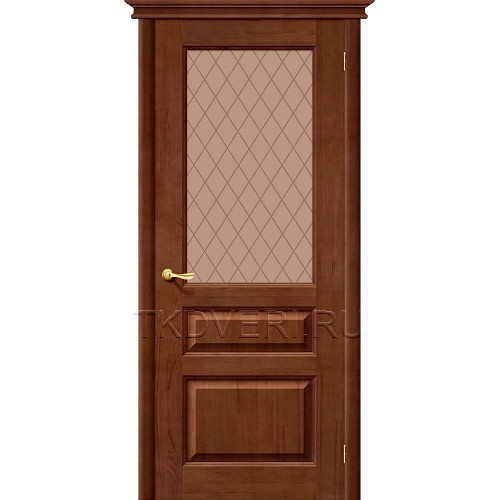 Дверь массив сосны М5 Темный лак остекленная