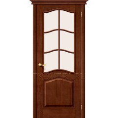 Дверь массив сосны М7 Т-06 Темный Лак стекло сатинато белое