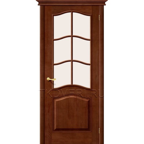 Дверь массив сосны М7 Т-06 Темный Лак стекло сатинато белое